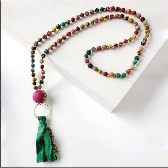 Fashionabella Jewelry - Kantha Tassel Necklace